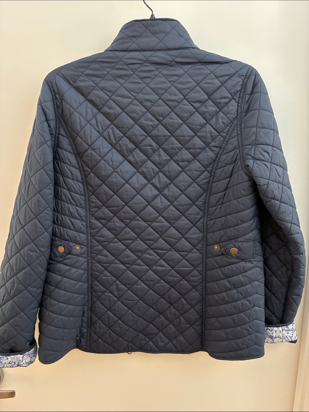 Vintage Barbour Navy Quilted Zip-Front Jacket Liberty Lining US 8 - Picture 8 of 8